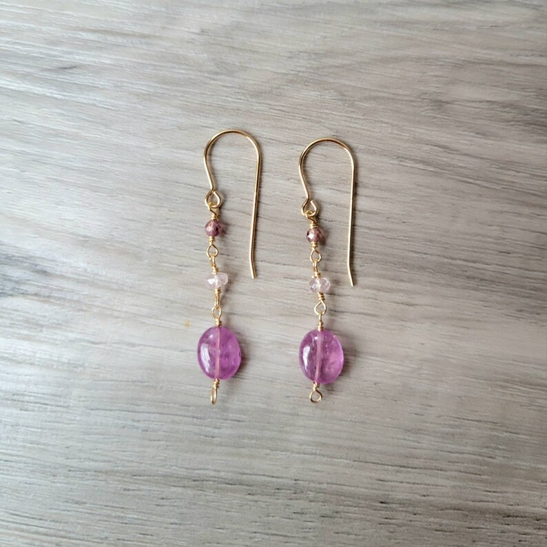 Pink Sapphire Beryl and Spinel 14K20 Gold Filled Wire Wrapped Gemstone Earrings image 4