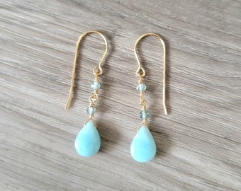 Larimar and Apatite 14K20 Gold Filled Wire Wrapped Gemstone Earrings