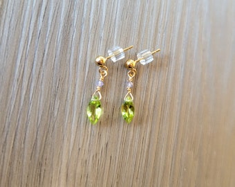Peridot And Tanzanite Gemstone 14K20 Gold Filled Wire Wrapped Petite Post Earring