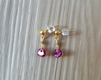 Garnet and Pyrite Pink Garnet 14K20 Gold Filled Wire Wrapped Petite Post Earring