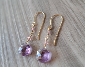 Amethyst and Pink Spinel 14K20 Gold Filled Wire Wrapped Gemstone Earrings