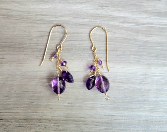 Purple Amethyst 14K20 Gold Filled Wire Wrapped Dangle Drop Gemstone Earrings