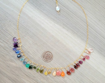 Rainbow Gemstone 14K20 Gold Filled Wire Wrapped Necklace