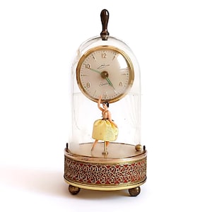W & A Schmid-Schlenker musical alarm clock with dancing ballerina Antique German wind up clock music box Filigree clock Collectible gift