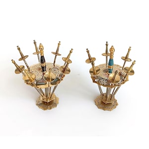 Pair of Toledo cocktail swords with stand sets Collectible Spanish souvenir Appetizer skewers Martini olive picks Party decor Christmas gift