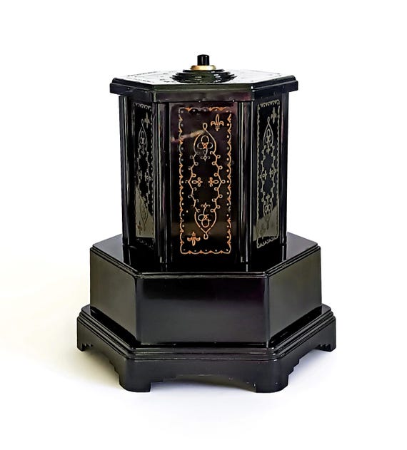 carousel cigarette dispenser Bakelite music carousel cigarette dispenser Selcol Lipstick holder with  REUGE music box Collectible cigarette storage Made in England