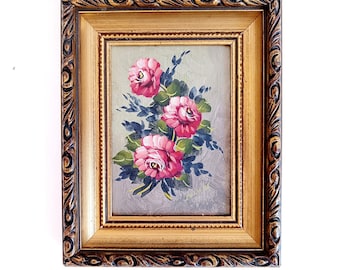 フランスアンティーク　花　油絵　額装 金枠入りヴィンテージフランス花油絵（59 x 68 cm） - Etsy 日本