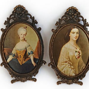 Set of 2 Italian silkscreen pictures Framed small portrait on silk Collectible art made in Italy Wall hanging decor Housewarming gift