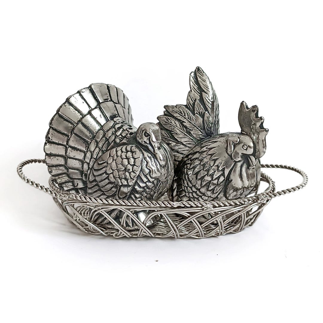 Salt and Pepper Shakers Set Birds on Tray Turkey and Rooster Condiment ...