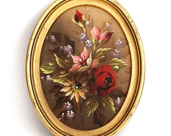 Vintage framed painting Resin frame wall hanging picture flower Collectible floral art Bouquet of flowers painting Christmas gift Home decor