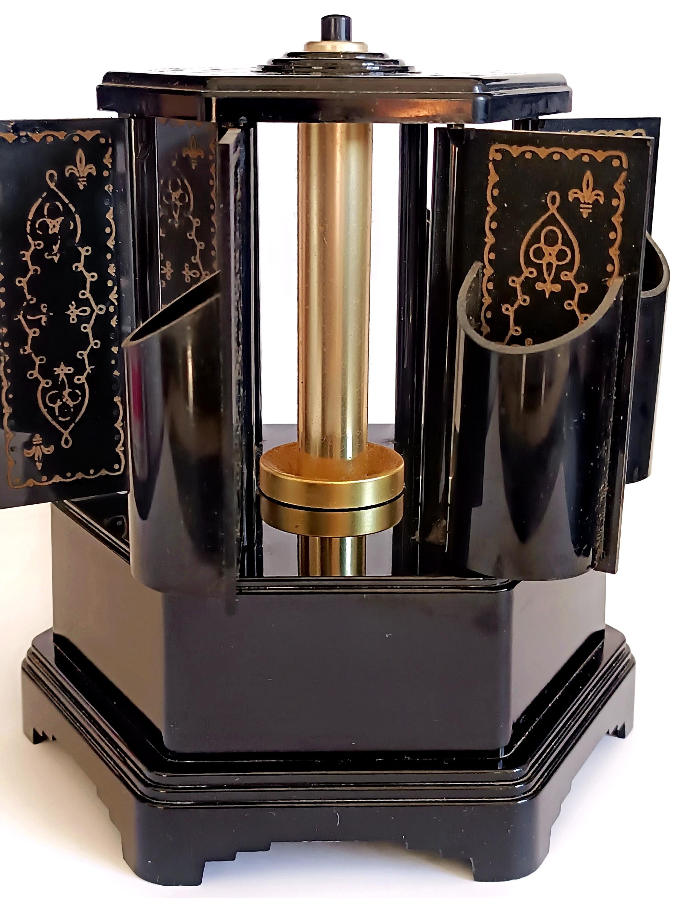 selcol musical cigarette dispenser Bakelite Music Carousel Cigarette Dispenser Selcol Lipstick Holder With  REUGE Music Box Collectible Cigarette Storage Made in England