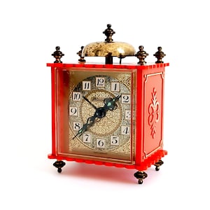 Red Blessing alarm clock Antique German wind up clock Mechanical collectible table clock Glowing clock hands alarm Christmas gift