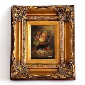 Antique framed oil painting on the wood Still life Wall hanging picture with fruits Collectible painting Christmas gift Housewarming gift
