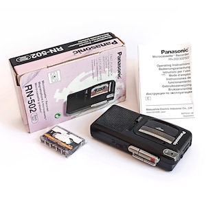 Vintage voice recorder Panasonic RN-502 with microcassette Panasonic MC30 manual and box WORKING microcassette recorder Collectible recorder