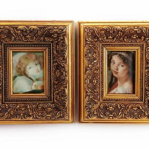 Vintage silkscreen pictures set of 2 Framed pictures on silk Collectible art Wall hanging decor Housewarming gift Woman portrait
