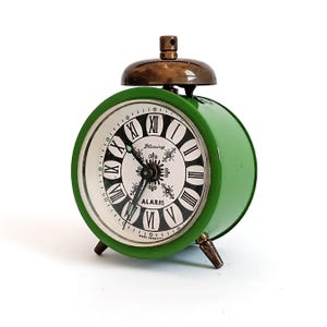 Antique Blessing Alarm Clock: Green Wind-Up Desk Clock, West Germany