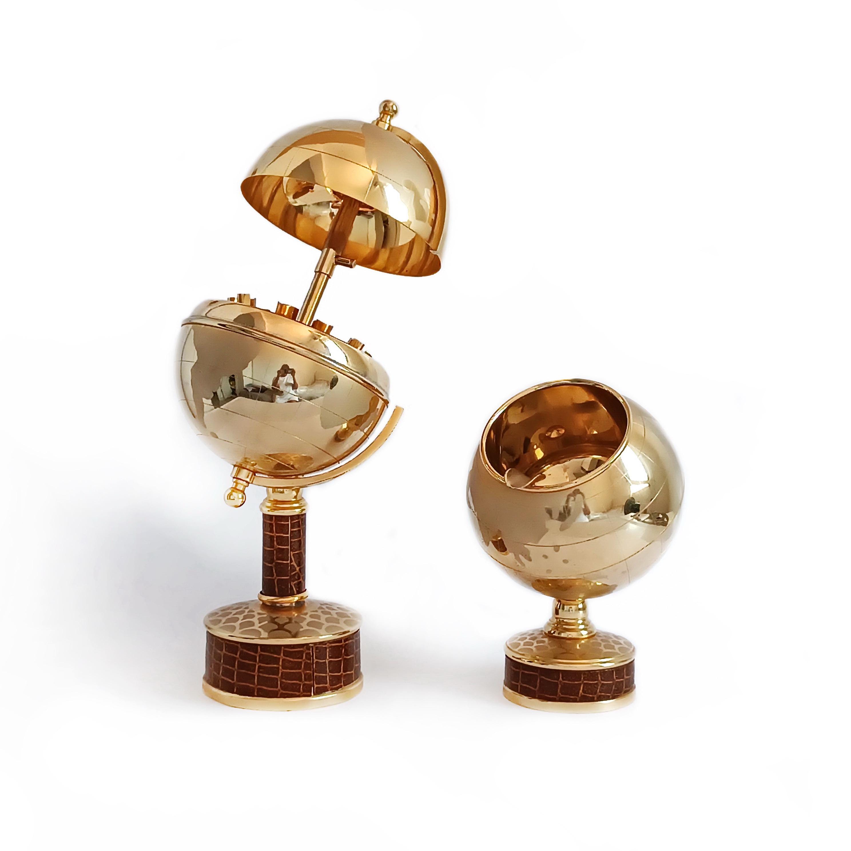 Antique globe cigarette dispenser and ashtray set Reuge music box Collectible cigarette storage Ball ashtray Cigar room decor Christmas gift