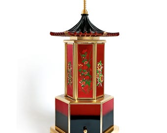 Music Carousel Cigarette Dispenser Lipstick Holder With Music Box  Collectible Gift Red Oriental Floral Cigarette Storage Cigar Room Decor