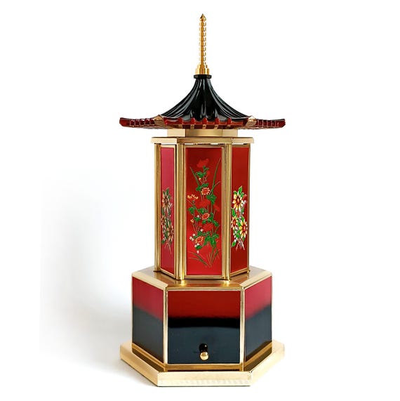 cigarette music box carousel Music Carousel Cigarette Dispenser Lipstick Holder With Music Box  Collectible Gift Red Oriental Floral Cigarette Storage Cigar Room Decor