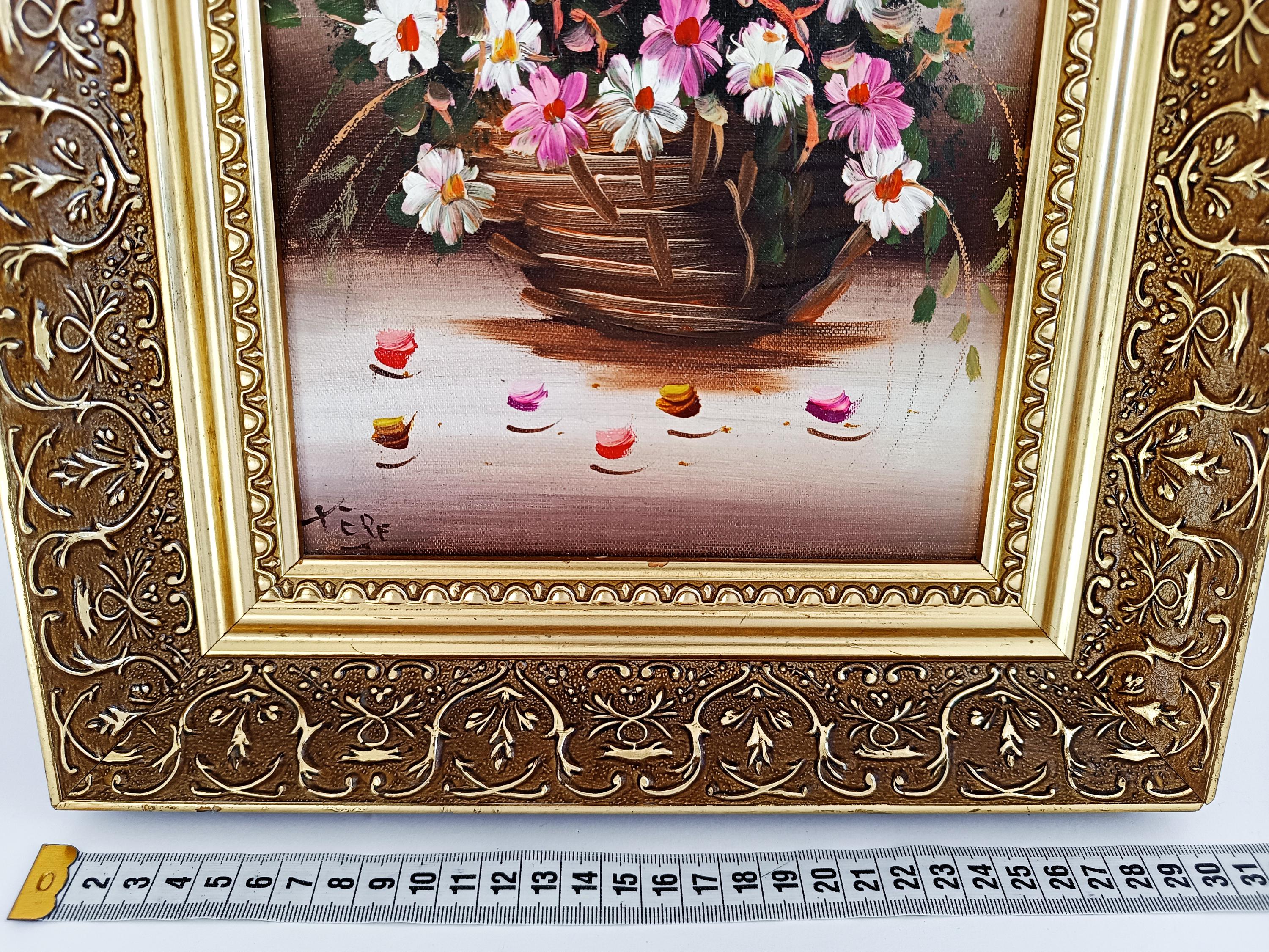 木製フレームの油絵、金箔フレーム、花付き壁掛け絵画、コレクター向け