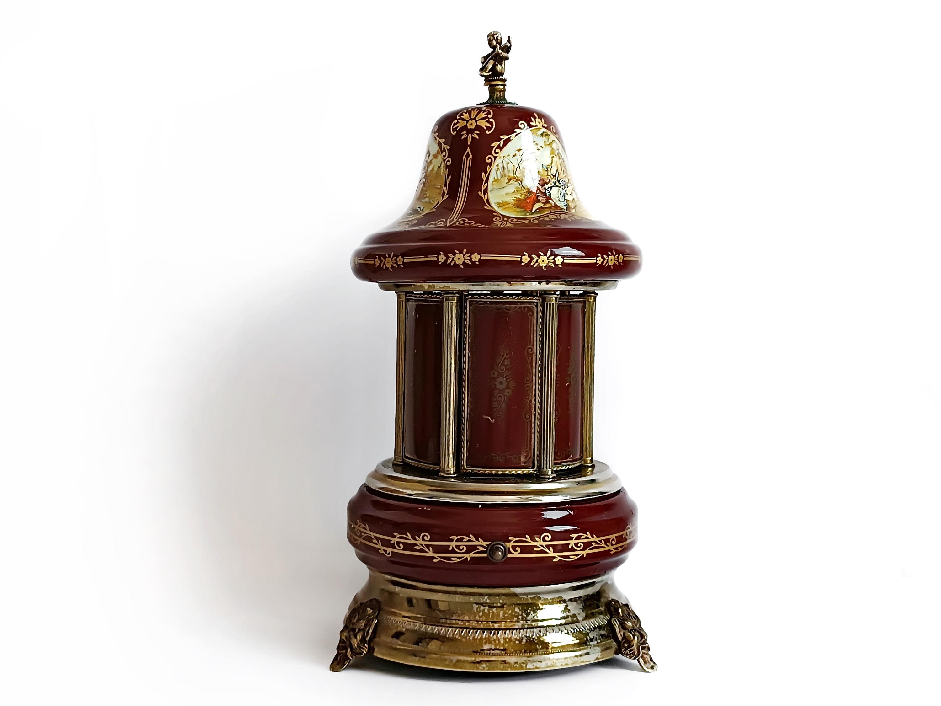 antique musical cigarette holder Music Carousel Cigarette Dispenser Made in Italy With Reuge Music Box  Collectible Cigarette Storage Cigar Room Decor Swiss Musical Movement