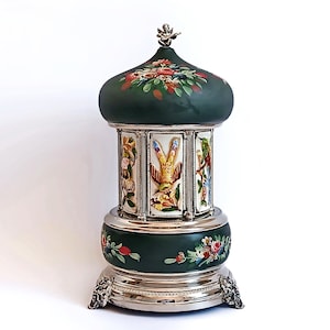 Carosello musicale italiano Distributore di sigarette Porta rossetto Carillon Reuge Porta sigarette con uccelli Decorazione per sala sigari Carillon svizzero