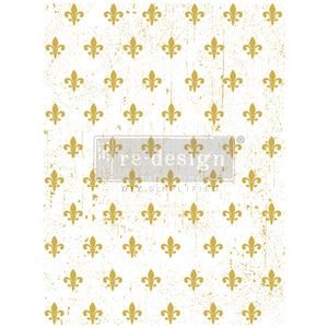 FLEUR DE LIS - Transfert d'or - Dimensions totales de la feuille - 18"X24", coupée en feuilles