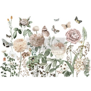 Transfert de décoration Toutes les fleurs - Transfert de refonte - Transfert de décoration de meubles - 2 feuilles 24" x 35" Taille totale de la feuille