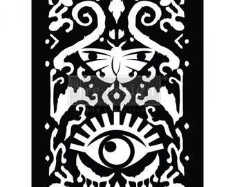 ALL SEEING IKAT - Redesign Decor Stencil - CeCe ReStyled - Taille de la feuille 18 "x 25,5", Taille du design 15,9 "x 21,3"
