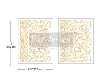 May include: Two 8.5 by 11 inch stencils with a delicate floral pattern. The stencils are made of a clear material and are designed for use with paint or other mediums.