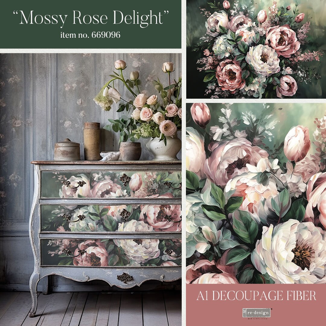 MOSSY ROSE DELIGHT - A1 Decoupage Fiber Paper - Redesign Decoupage ...