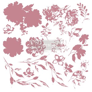 TAMPON SWEET BLOSSOMS - Tampon transparent Redesign Decor - 12" x 12" - 16 pièces - Tampon pour meubles à peindre et à encrer