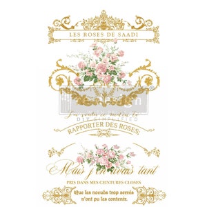 LES ROSES - Redesign Decor Transfer - dimension totale de la feuille 24 x 35 po, coupée en 3 feuilles