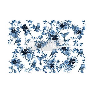PRETTY IN BLUE - Decor Transfers® - dimension totale de la feuille 61 x 35 cm, coupée en 2 feuilles