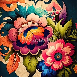 FIORI BOHO - Carta da decoupage 21" x 29" - WhimsyKel Designs - Carta velina da 18 libbre