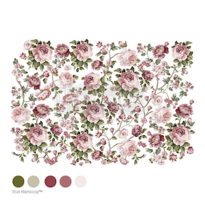 BLUSHING BLOOMS SYMPHONY - Decor Transfers® Kacha – dimension totale de la feuille 61 x 35 cm, coupée en 4 feuilles