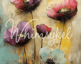 PAINTED POPPIES - WhimysKel Designs - Decoupage paper - 21" by 29" - 18 lb Tissue Paper