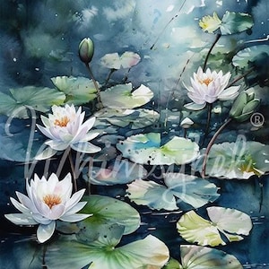 BLUE WATER LILIES - WhimsyKel Designs - Decoupage Tissue Paper - 21&quot; by 29&quot;