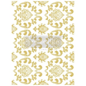 HOUSE OF DAMASK - transfert décoratif - feuille d'or kacha - dimension totale de la feuille 18 x 24 po, coupée en 2 feuilles