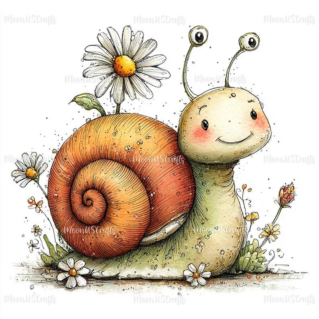 39 JPG Whimsical Snail Clipart – Watercolor Spring Bug Art for Kids ...