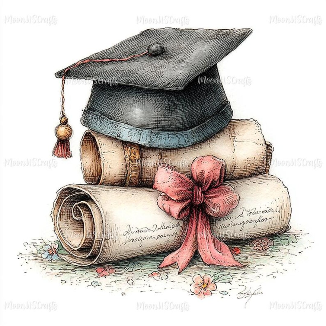 Watercolor Graduation Clipart – Whimsical Caps, Diploma Graphics (42 ...