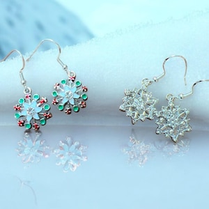 Snowflake earrings with 925 sterling silver hooks for sensitive ears.