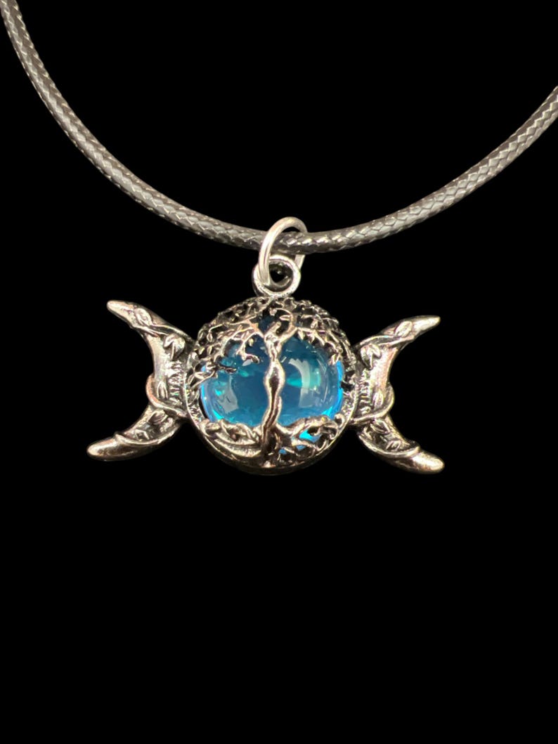 Triple Moon and Tree of Life Necklace With a 18" Waxed Black Leather ...