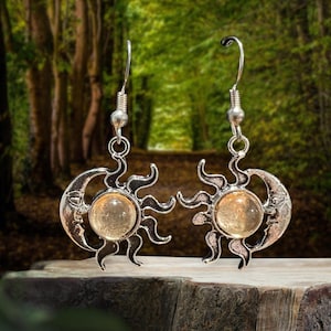 Örhängen med månen och solen, med krokar i 925 sterlingsilver, känsliga öron