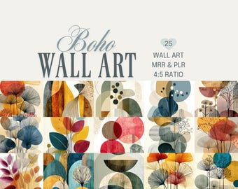 Boho Wall Art Print Bundle: Earthy Tones, MRR Resell Rights (Digital Download)