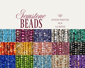 Colorful Gemstone Bead Strands Stock Photos, Jewelry Gems Backgrounds (PLR, Digital Download)
