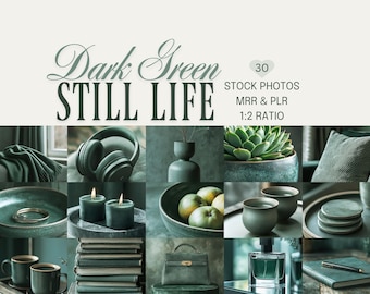 Dark Green Stock Photos: Succulents & Candles (PLR, MRR, Digital Download)