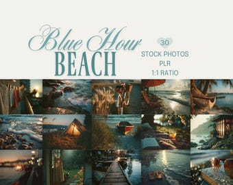 Blue Hour Beach Stock Photos: Beach Sunrise Sunset Photography (PLR, Digital Download)