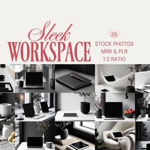Kantoorafbeeldingen, luxe kantoorfotografie, strakke stockfoto's, Minimal Workspace, PLR, MRR, Remote Work Setup, Resell Rights