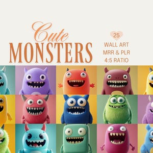 Wall Art Print Bundle, Monster Wall Art, Children's Wall Art, Cartoon Posters, Ready to Sell, MRR Resell Rights, PLR, Home Decor
